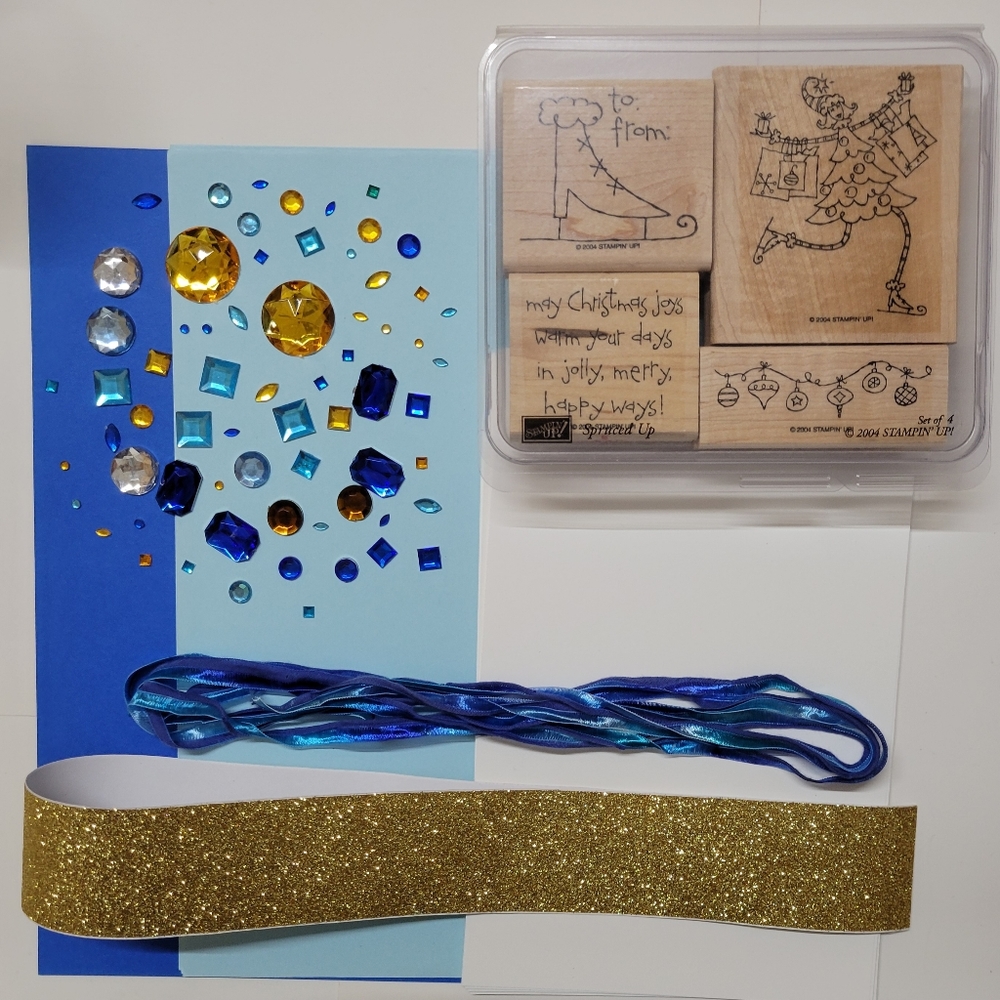 Stampin Up Spruced Up Wooden Block Rubber Stamp Set